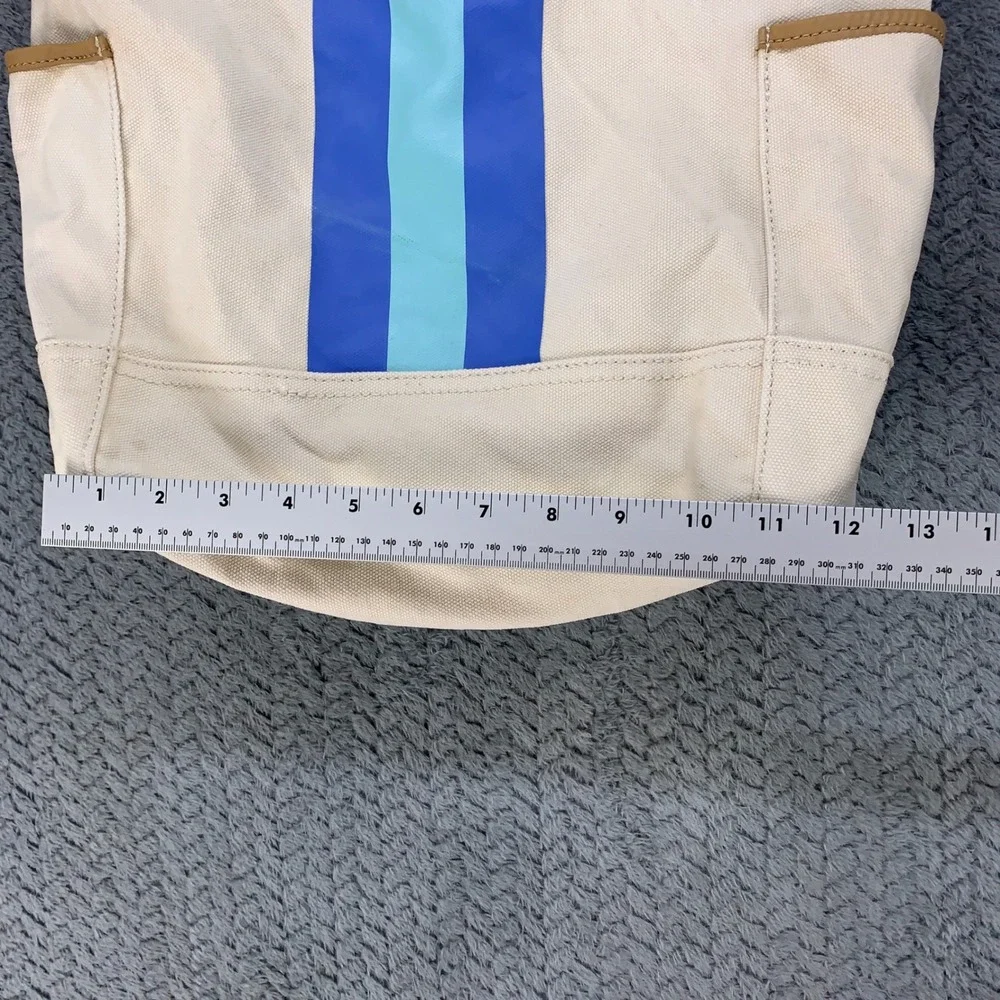 Vineyard Vines Backpack Womens OS Cream Blue Stripe Canvas Drawstring Nautical